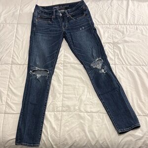 American Eagle Outfitters Women's Ripped Dark Blue Skinny Jeans